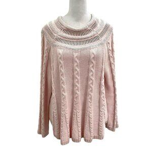 Soft Surroundings Cable Knit Metallic Detail Sweater Baby Pink size Petite Large